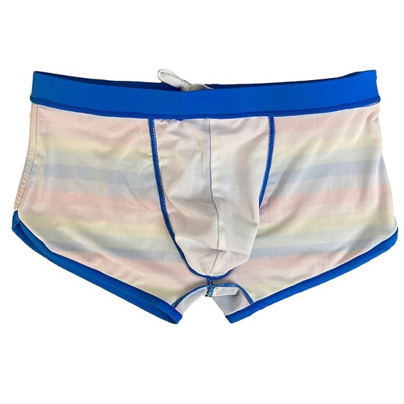 Side Split Mens Swimwear U Pouch Rainbow Beach Swimming Trunks Nylon Quick Dry - Picture 6 of 6